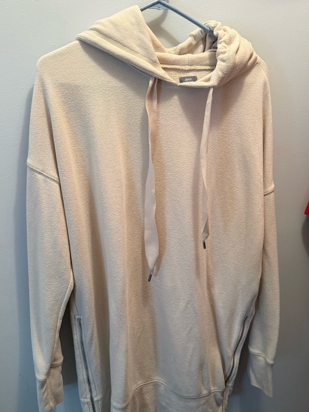 aerie Men's Cream Hoodie Sweatshirt with Drawstrings